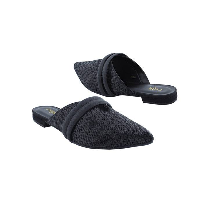 Black flat best sale mule slides